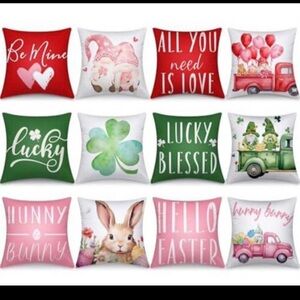 Seasonal Holiday Decorative Throw Pillow Covers - Hearts, Shamrocks, Bunnies